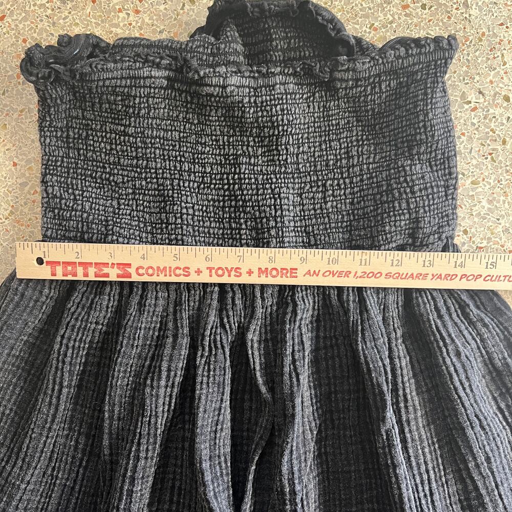 Anthropologie Black Smocked Strapless Midi Dress Size M Cotton Gauze - Picture 9 of 10